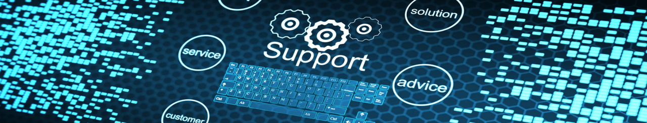 Support surrounded by services on a blue background